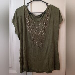 Apt. 9 Olive Short Sleeve Top with Embellishments